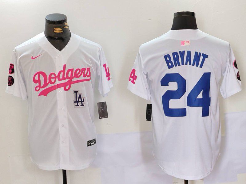 Men Los Angeles Dodgers #24 Bryant White pink joint name 2024 Nike MLB Jersey style 5->los angeles dodgers->MLB Jersey